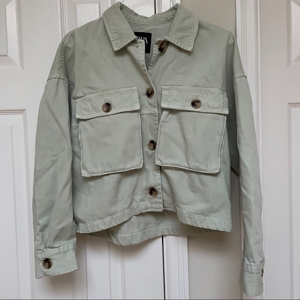 Mint Green Cropped Utility Jacket